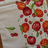 Cotton Print Table Runner Fruits Apples and Cherries Border White