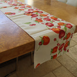 Cotton Print Table Runner Fruits Apples and Cherries Border White