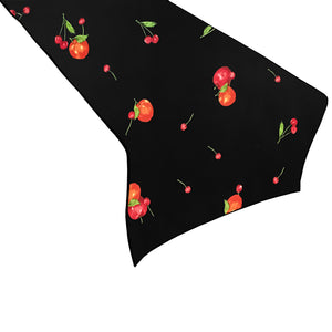 Cotton Print Table Runner Fruits Apples and Cherries Spread Black