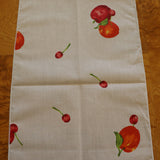 Cotton Print Table Runner Fruits Apples and Cherries Spread White