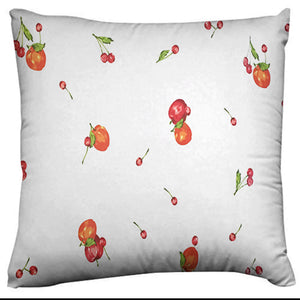 Cotton Fruits Cherries and Apples Throw Pillow/Sham Cushion Cover - White