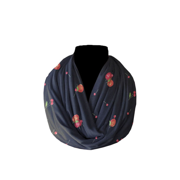 Cotton Blend Infinity Scarf Apples and Cherries Mix Print