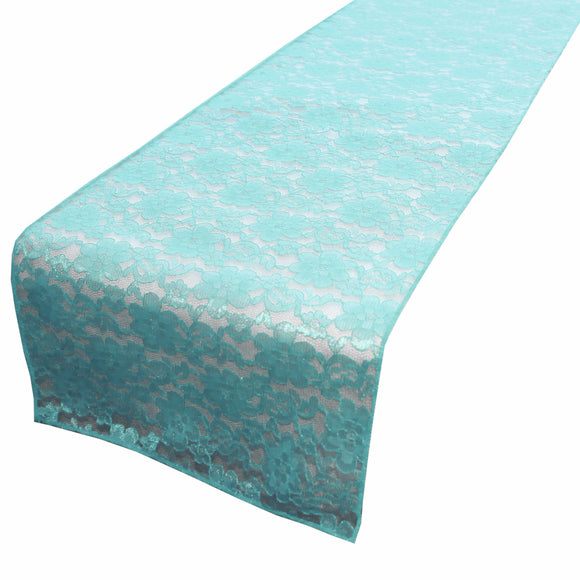 Light Weight Floral Sheer Lace Table Runner / Wedding Table Top Décor (Pack of 8) Aqua