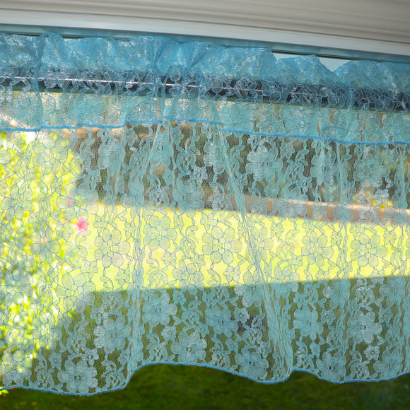 Floral Lace Window Valance 58 Inch Wide Aqua