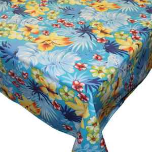 Cotton Tablecloth Floral Print Tropical Hawaiian Aqua