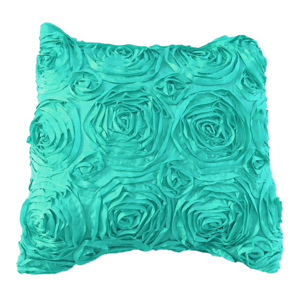 Satin Rosette Decorative Throw Pillow/Sham Cushion Cover Aqua