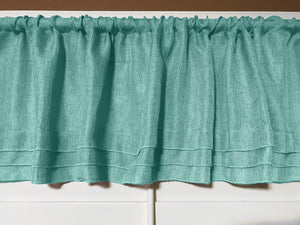 Faux Burlap Window Valance 58" Wide with Pleated Ruffles Aqua