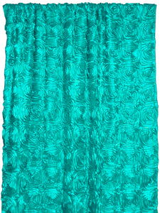 Satin Rosette 3D Pop up Flower Single Curtain Panel 54 Inch Wide Aqua
