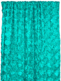 Satin Rosette 3D Pop up Flower Single Curtain Panel 54 Inch Wide - Aqua