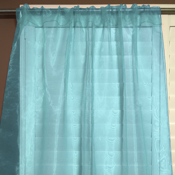 Sheer Tinted Organza Solid Single Curtain Panel 58 Inch Wide Aqua