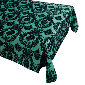 Flocking Damask Taffeta Tablecloth Aqua Green