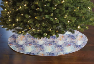 Cotton Print Holiday Tree Skirt 42" Round Artic Frost