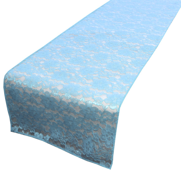 Light Weight Floral Sheer Lace Table Runner / Wedding Table Top Décor (Pack of 8) Light Blue
