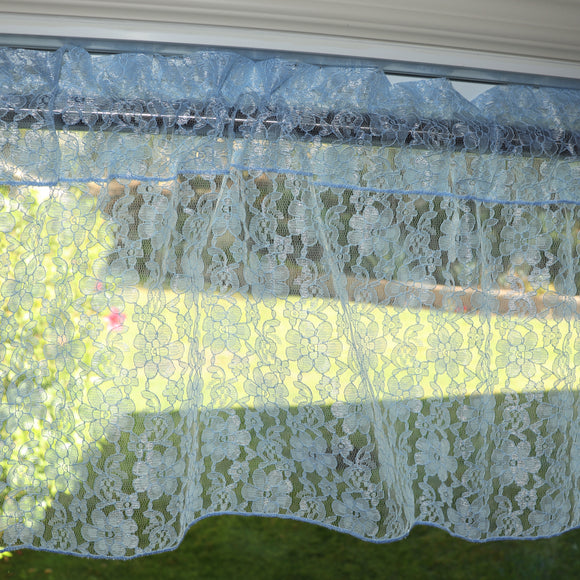 Floral Lace Window Valance 58 Inch Wide Baby Blue