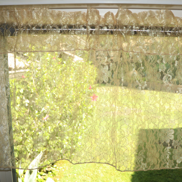 Floral Lace Window Valance 58 Inch Wide Beige