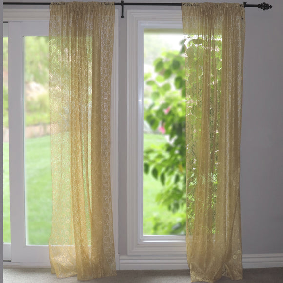 Floral Lace Window Curtain 58 Inch Wide Beige