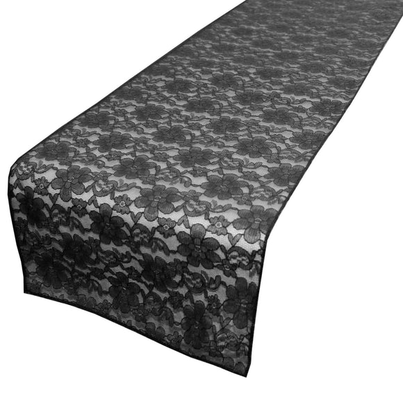Light Weight Floral Sheer Lace Table Runner / Wedding Table Top Décor (Pack of 8) Black