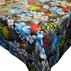 Cotton Tablecloth Floral Print Tropical Hawaiian - Black