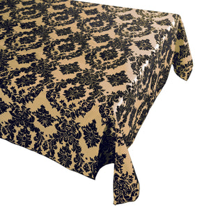 Flocking Damask Taffeta Tablecloth - Black on Beige