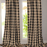 Poplin Buffalo Checkered Window Curtain 56 Inch Wide Black and Beige