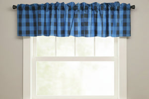 Poplin Buffalo Checkered Window Valance 58" Wide - Black and Blue