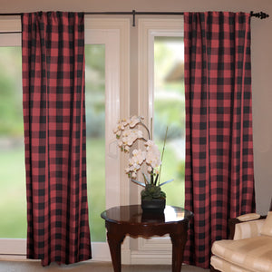 Poplin Buffalo Checkered Window Curtain 56 Inch Wide Black and Burgundy