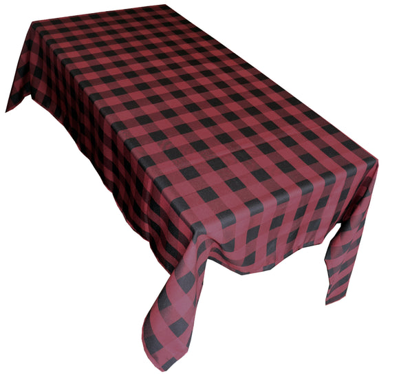 Polyester Poplin Gaberdine Durable Tablecloth Buffalo Checkered Plaid Black and Burgundy