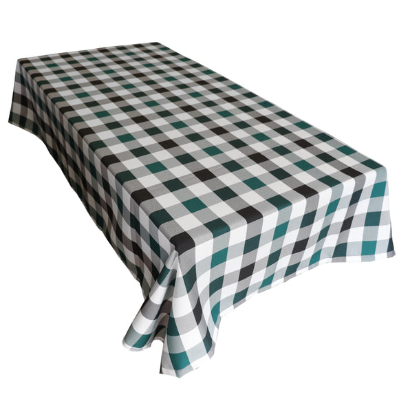 Polyester Poplin Gaberdine Durable Tablecloth Buffalo Checkered Plaid Black Hunter Green and White