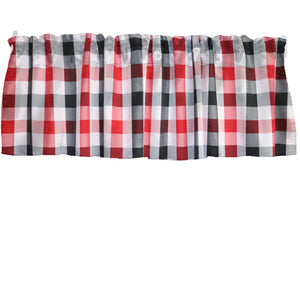 Poplin Buffalo Checkered Window Valance 58" Wide - Black Red and White