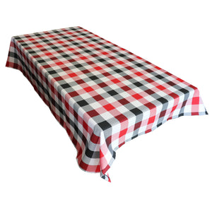 Polyester Poplin Gaberdine Durable Tablecloth Buffalo Checkered Plaid Black Red and White