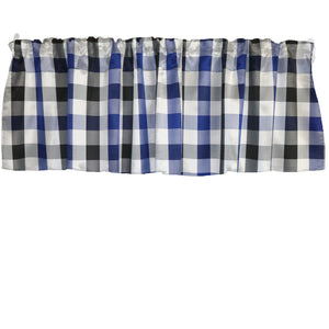 Poplin Buffalo Checkered Window Valance 58" Wide - Black Royal Blue and White