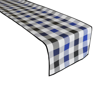 Poplin Table Runner Buffalo Gingham Checkered - Black Royal Blue and White