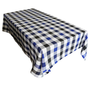 Polyester Poplin Gaberdine Durable Tablecloth Buffalo Checkered Plaid Black Royal Blue and White
