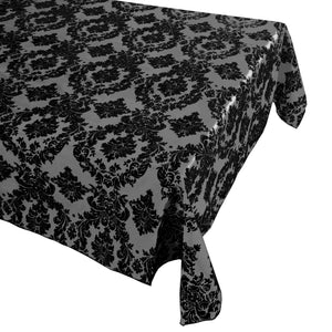 Flocking Damask Taffeta Tablecloth - Black on Grey