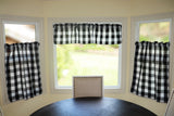 Poplin Buffalo Checkered 3 Piece Set Window Valance 58" Wide Black and White