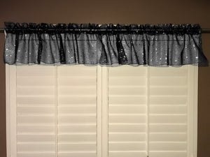 Silver Stars on Sheer Organza Tinted Window Valance 58" Wide Black