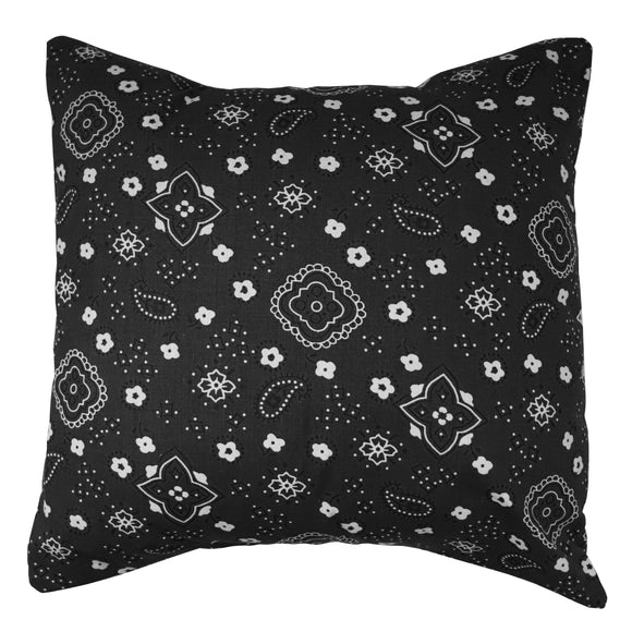Cotton Bandanna Print Floral Decorative Throw Pillow/Sham Cushion Cover Black
