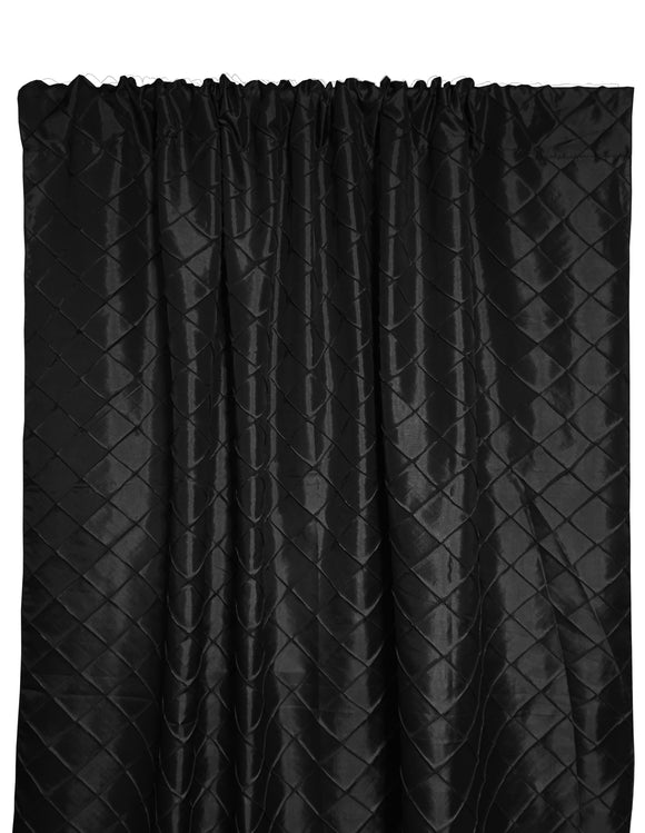 Pintuck Taffeta Cross Stitch Pattern Single Curtain Panel 54 Inch Wide Black