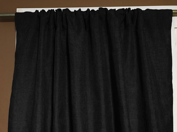 Faux Burlap Texture Polyester Solid Single Curtain Panel 58 Inch Wide Black