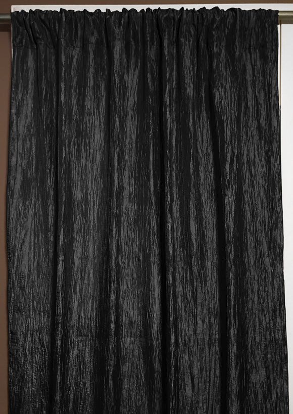 Crinkle Taffeta Crushed Pattern Single Curtain Panel 54 Inch Wide Black