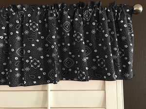 Cotton Window Valance Floral Paisley Bandanna Print 58 Inch Wide - Black
