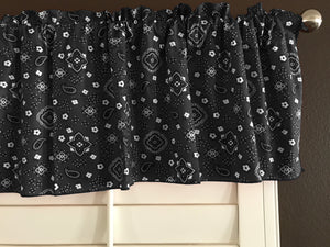 Cotton Window Valance Floral Paisley Bandanna Print 58 Inch Wide Black