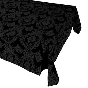 Flocking Damask Taffeta Tablecloth Black on Black