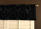 Flocked Damask Window Valance 58" Wide - Black on Black