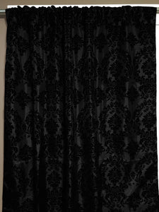 Flocking Damask Taffeta Window Curtain 56 Inch Wide Black on Black