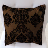 Flocked Damask Decorative Throw Pillow/Sham Cushion Cover Black on Brown
