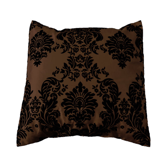 Flocked Damask Decorative Throw Pillow/Sham Cushion Cover Black on Brown