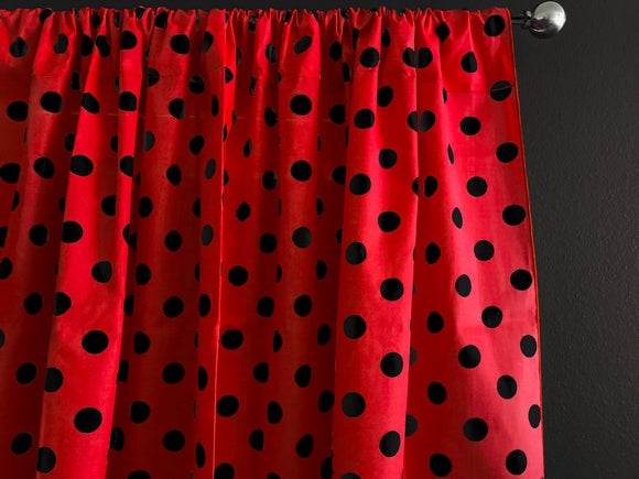 Cotton Curtain Polka Dots Print 58 Inch Wide / Black on Red