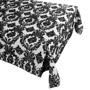 Flocking Damask Taffeta Tablecloth Black on White