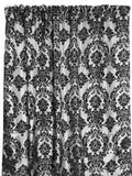 Flocking Damask Taffeta Window Curtain 56 Inch Wide - Black on White